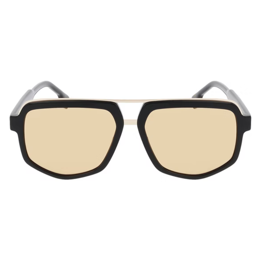 EKKIU KT12703 — Swiss black acetate eyewear frame with light amber filter lens, front view
