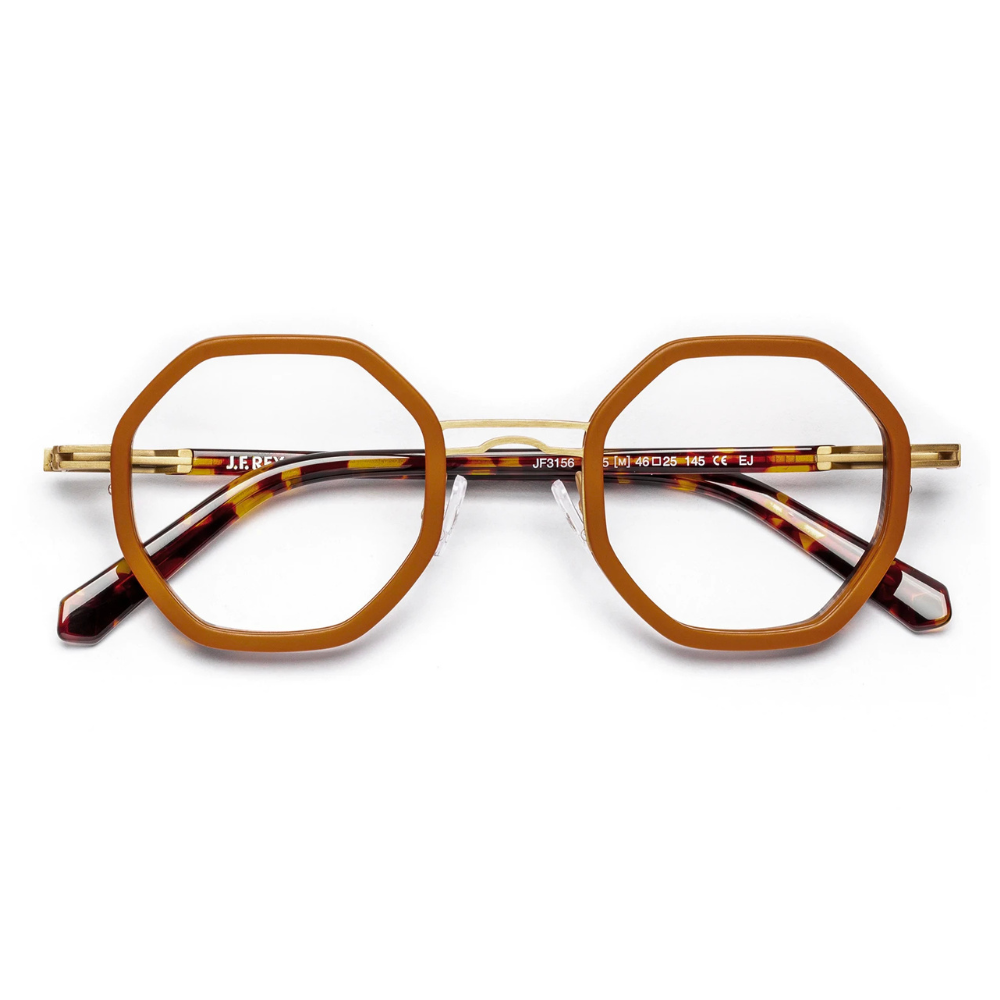 J.F. Rey JF3156 — Men's stainless steel and acetate optical frame, geometric design, flex hinge, front view
