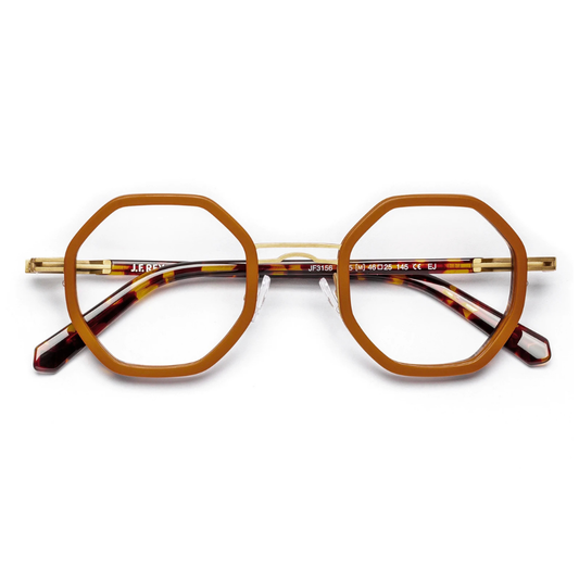 J.F. Rey JF3156 — Men's stainless steel and acetate optical frame, geometric design, flex hinge, front view
