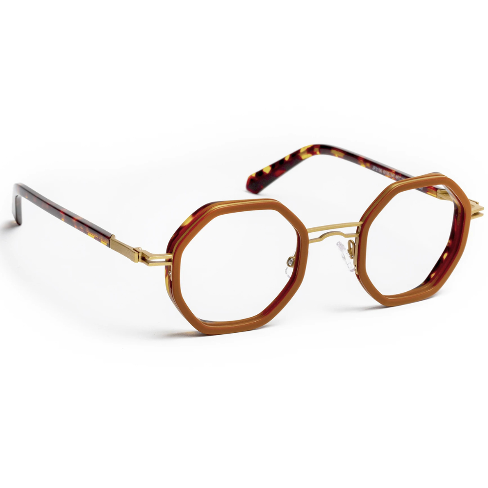 J.F. Rey JF3156 — Men's stainless steel and acetate optical frame, geometric design, flex hinge, side view
