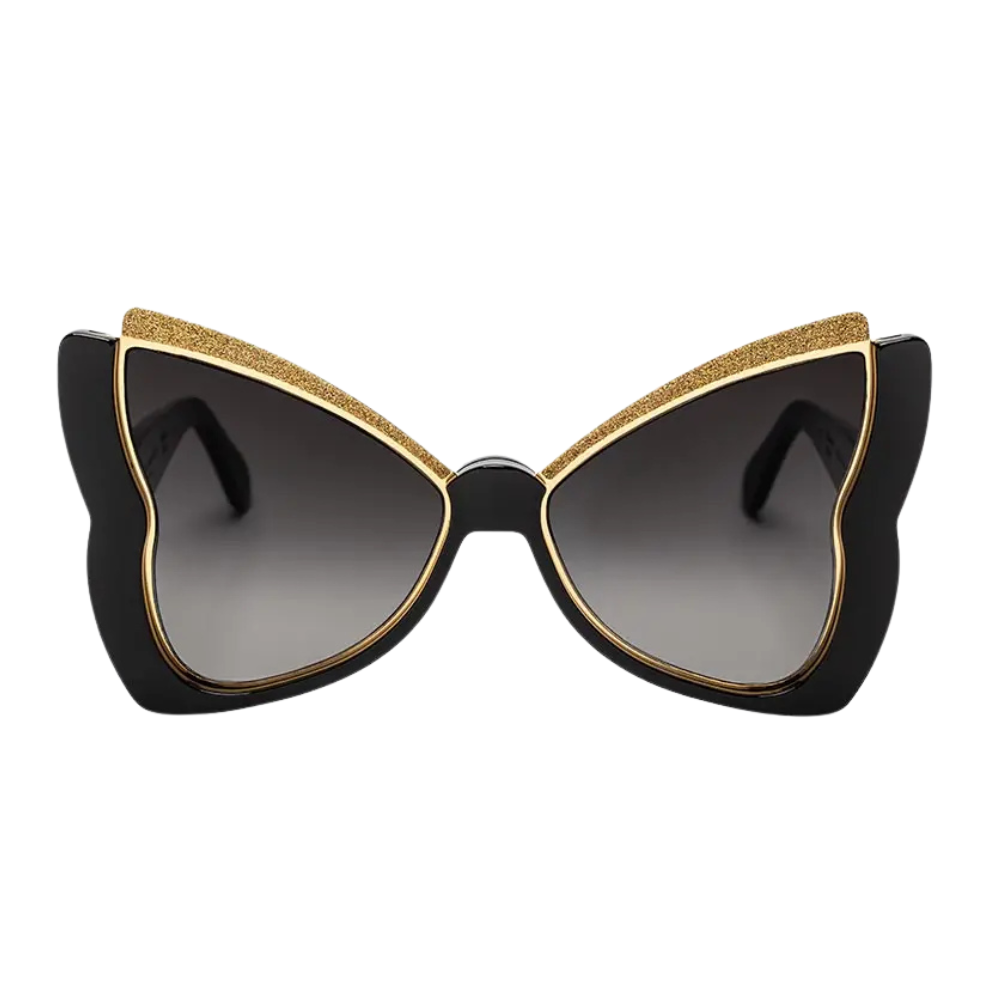 Stupor Mundi Aragon luxury sunglasses limited edition – double oversize bow-tie frame, bio acetate M49 and 18k yellow gold, Made in Italy

