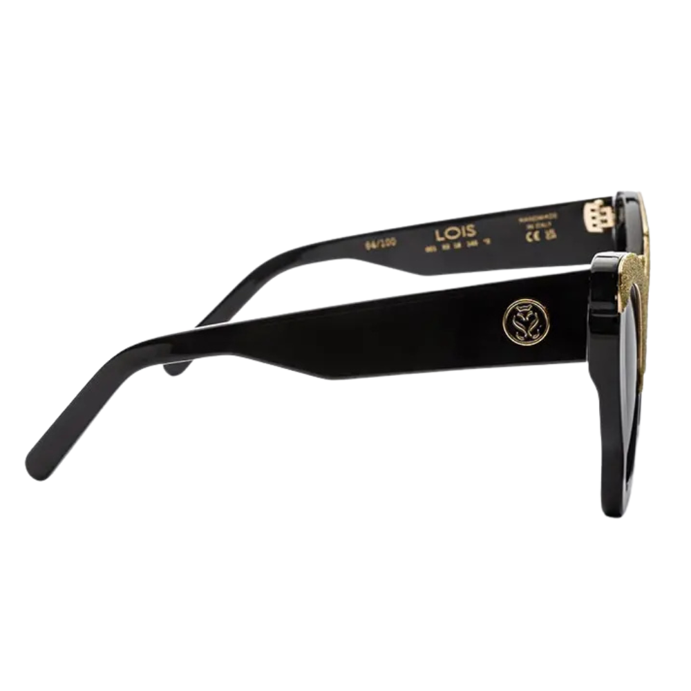 Stupor Mundi Lois sunglasses front view – fancy yellow lab-grown micro-diamonds 6.3 carats on gold coated stainless steel

