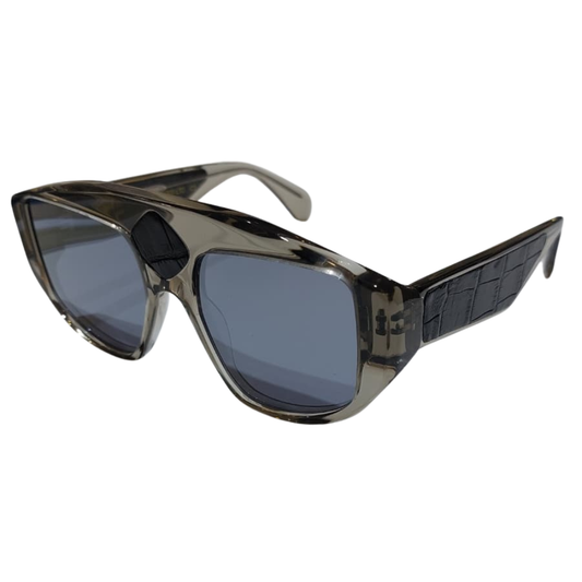 Side profile of Clarissa Oliverio Michelangelo frames – premium Italian acetate with exotic leather inlay
