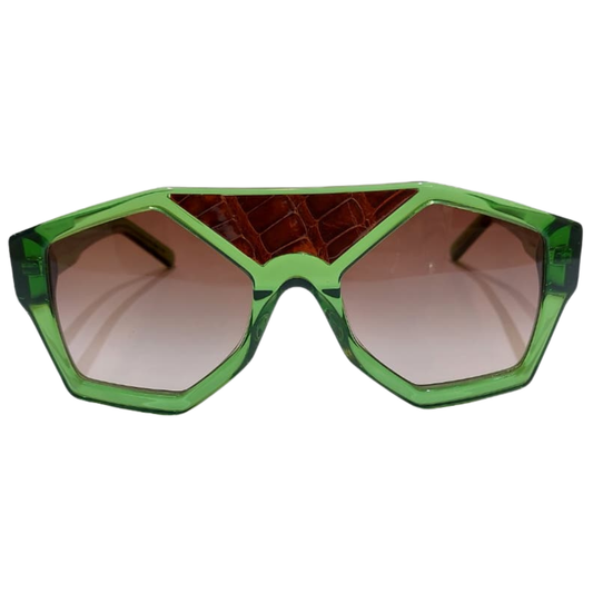 Clarissa Oliverio Marzocco Green limited edition luxury eyewear with genuine crocodile leather – Made in Italy
