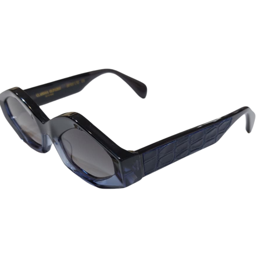 Side profile of Clarissa Oliverio Roma frames – premium Italian acetate with exotic crocodile leather inlay
