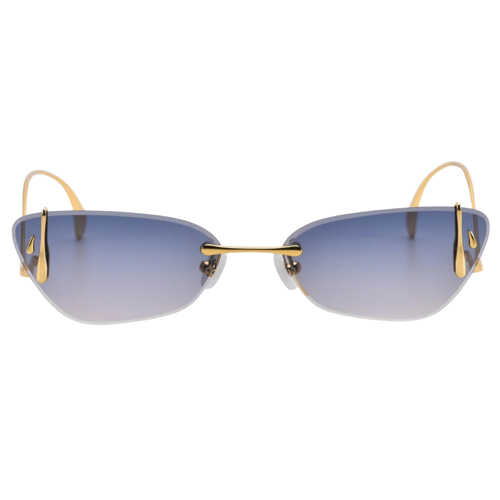 FOR ART'S SAKE Crimson Topaz rimless cat-eye luxury sunglasses with topaz dripping-effect accents
