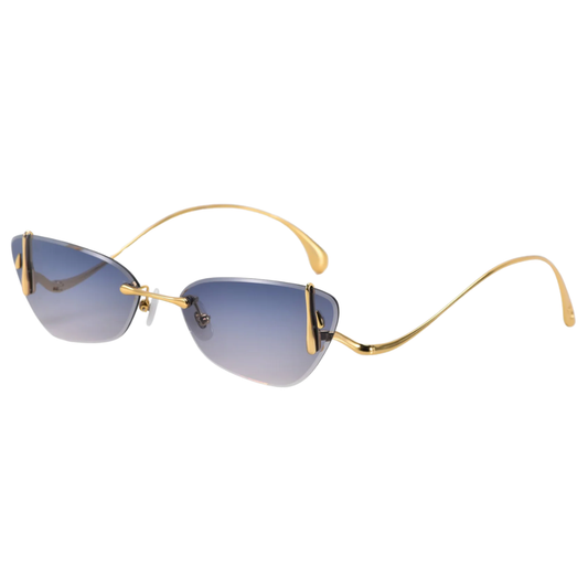 Side profile of FOR ART'S SAKE Crimson Topaz cat-eye frames – slim rimless design with minimalist temple details
