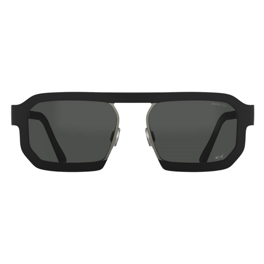 Blackfin Tao BF924 titanium sunglasses in Black and Gunmetal Gray, front view
