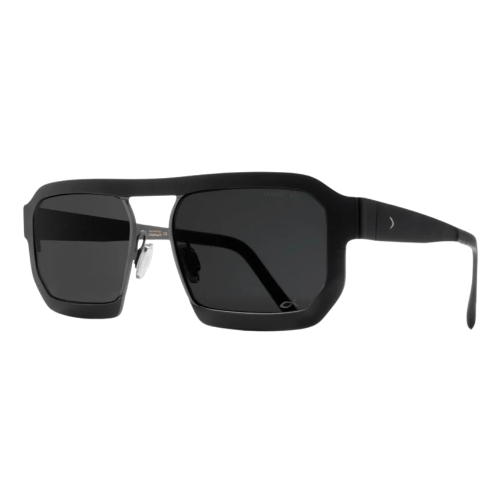 Blackfin Tao BF924 titanium sunglasses in Black and Gunmetal Gray, diagonal front view

