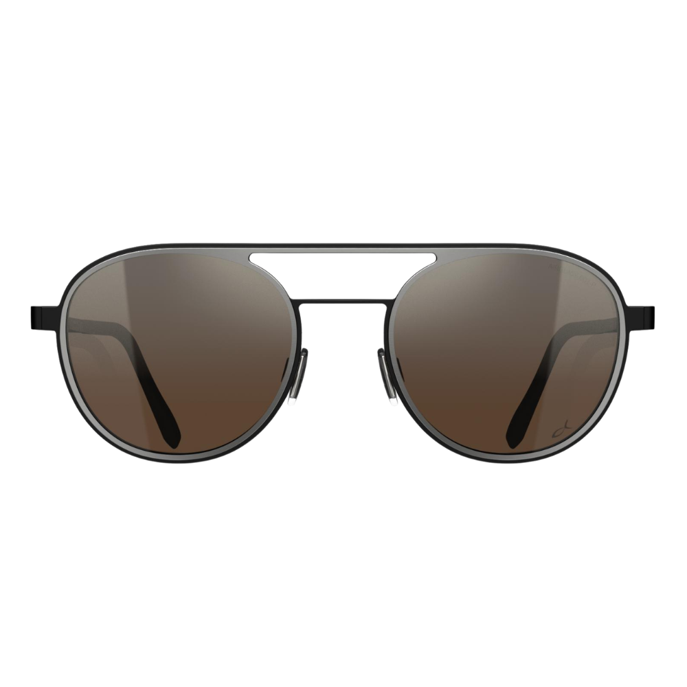 Blackfin Pebble Beach BF979 titanium sunglasses in Satin Silver and Black with Silver Mirror AirGlass lenses, front view
