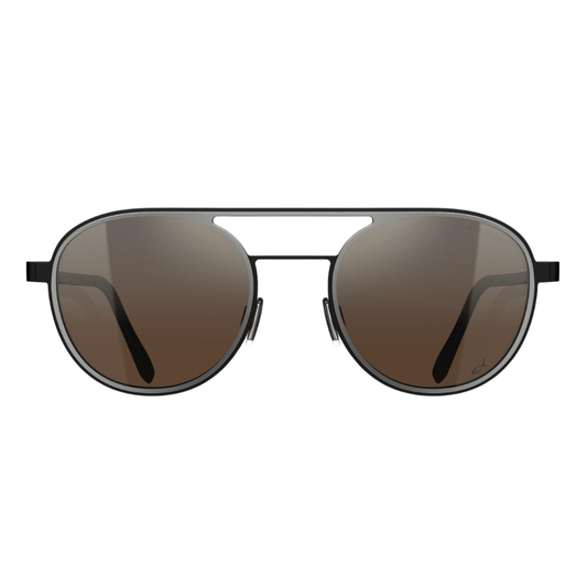 Blackfin Pebble Beach BF979 titanium sunglasses in Satin Silver and Black with Silver Mirror AirGlass lenses, front view
