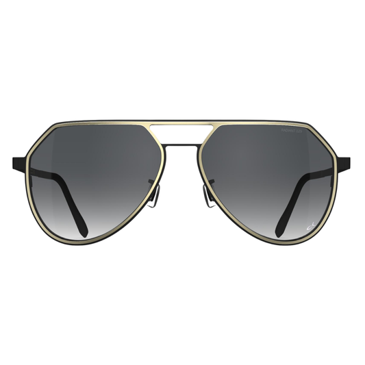 Blackfin Thunder Bay BF1095 titanium sunglasses in Satin Light Gold and Blackfin Black with gradient grey lenses, front view
