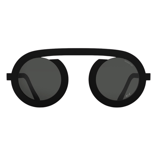 Blackfin ARC-R BF1097 titanium sunglasses in Blackfin Black with solid smoke lenses, front view
