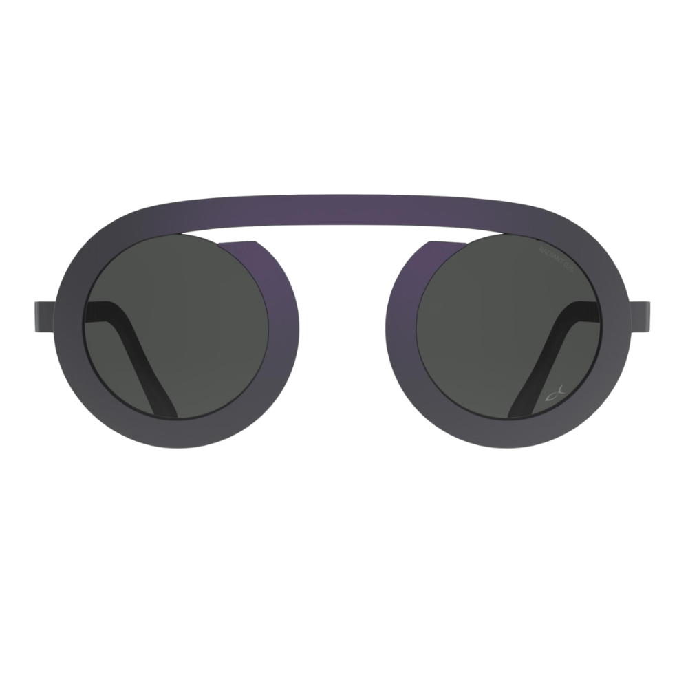Blackfin ARC-R BF1097 titanium sunglasses in Iridescent Gray–Lilac with solid smoke lenses, front view
