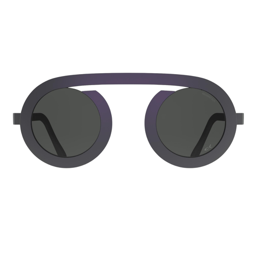 Blackfin ARC-R BF1097 titanium sunglasses in Iridescent Gray–Lilac with solid smoke lenses, front view
