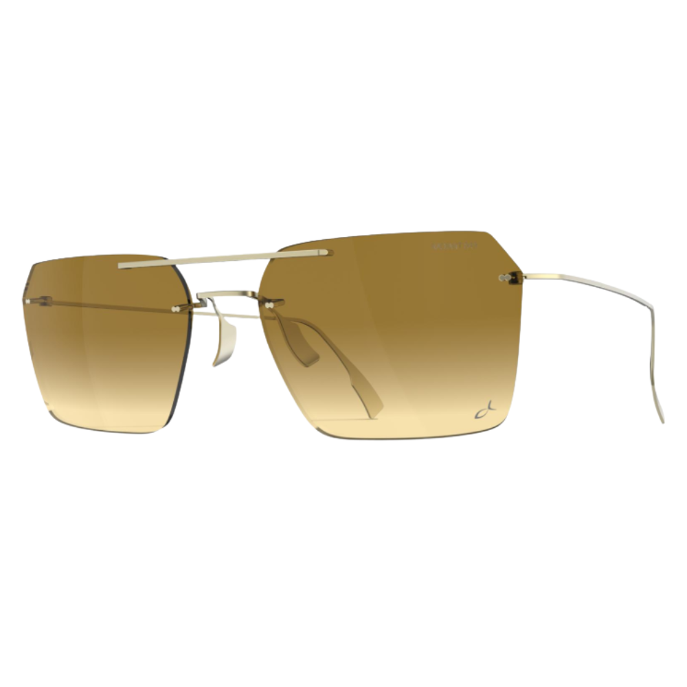 Blackfin Infinity B5-P3 BF1109 rimless titanium sunglasses with gradient brown lenses and ultra-flexible temples, diagonal view
