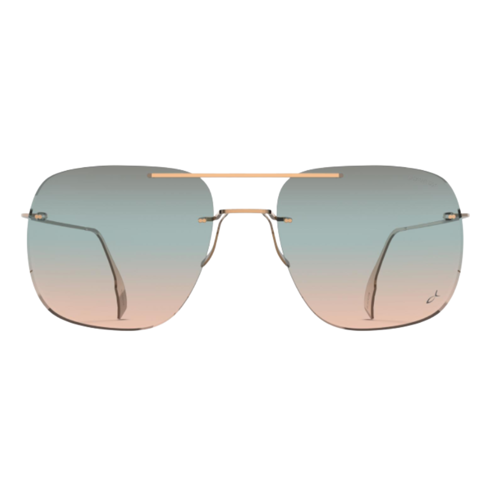 Blackfin Infinity B6-P4 BF1110 rimless titanium sunglasses in Shiny Copper Gold with tricolour gradient green lenses, front view
