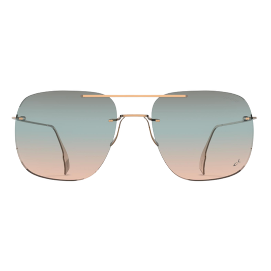 Blackfin Infinity B6-P4 BF1110 rimless titanium sunglasses in Shiny Copper Gold with tricolour gradient green lenses, front view
