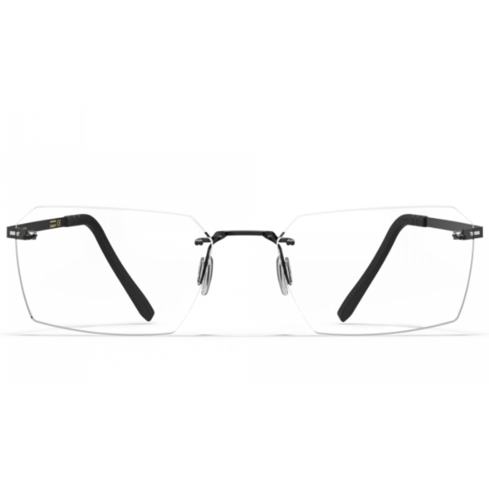 Blackfin Aero Loop BF1071 rimless titanium eyeglass frame in Shiny Obsidian Black Gold
