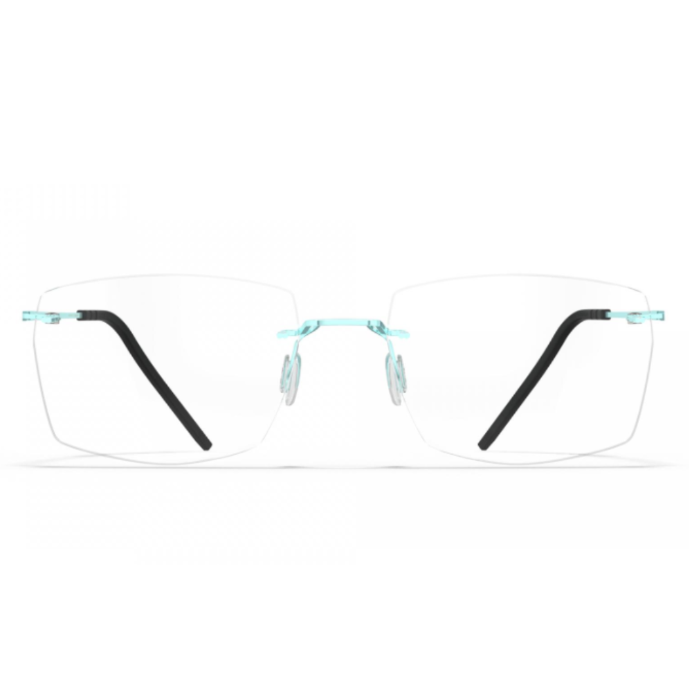 Blackfin Aero Loop BF1075 rimless titanium eyeglass frame in Shiny Oxide Azure
