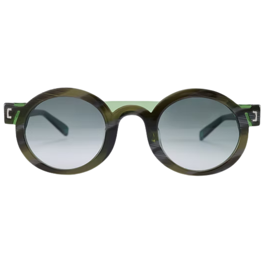 ETERNO NAPOLI Elton Limited Edition – close-up of mixed metal and acetate temple with adjustable slot-and-screw mechanism, silver soul inspired by the Gesù Nuovo church in Naples, handmade in Italy
