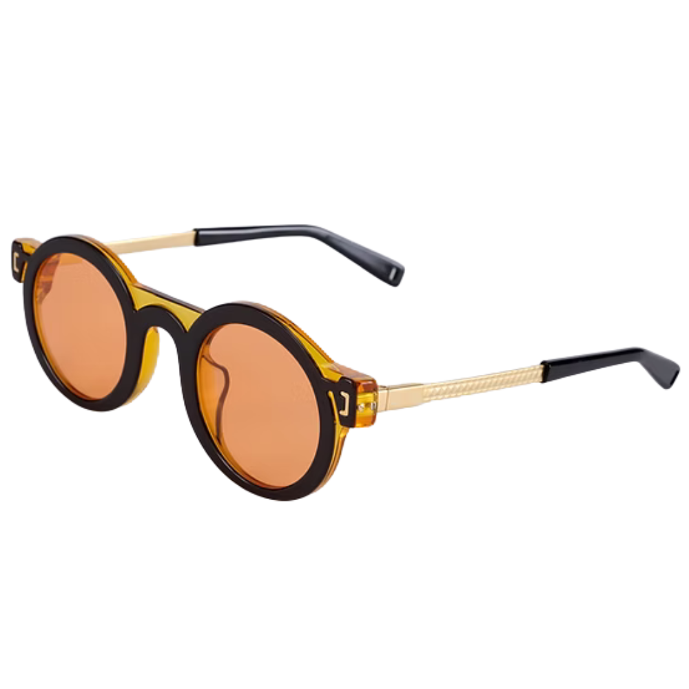 ETERNO NAPOLI Elton Limited Edition – close-up of mixed metal and acetate temple with adjustable slot-and-screw mechanism, golden soul inspired by the Gesù Nuovo church in Naples, handmade in Italy
