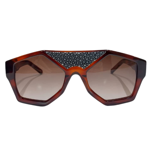 CLARISSA OLIVERIO MARZOCCO C2 – Luxury Italian acetate eyewear with genuine galuchat shagreen leather, limited edition, Made in Italy
