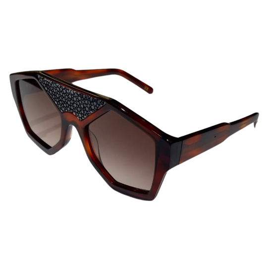 CLARISSA OLIVERIO MARZOCCO C2 – Detail of genuine galuchat shagreen leather, CITES certified exotic material, Italian designer frames
