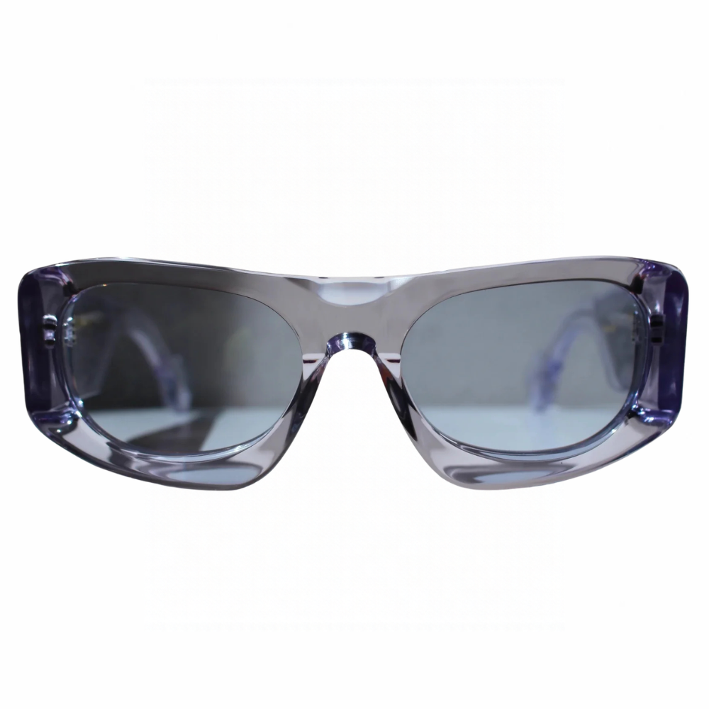 Clarissa Oliverio Mash-Up No. 02 sunglasses, front view of the sculpted translucent acetate frame with grey lenses.
