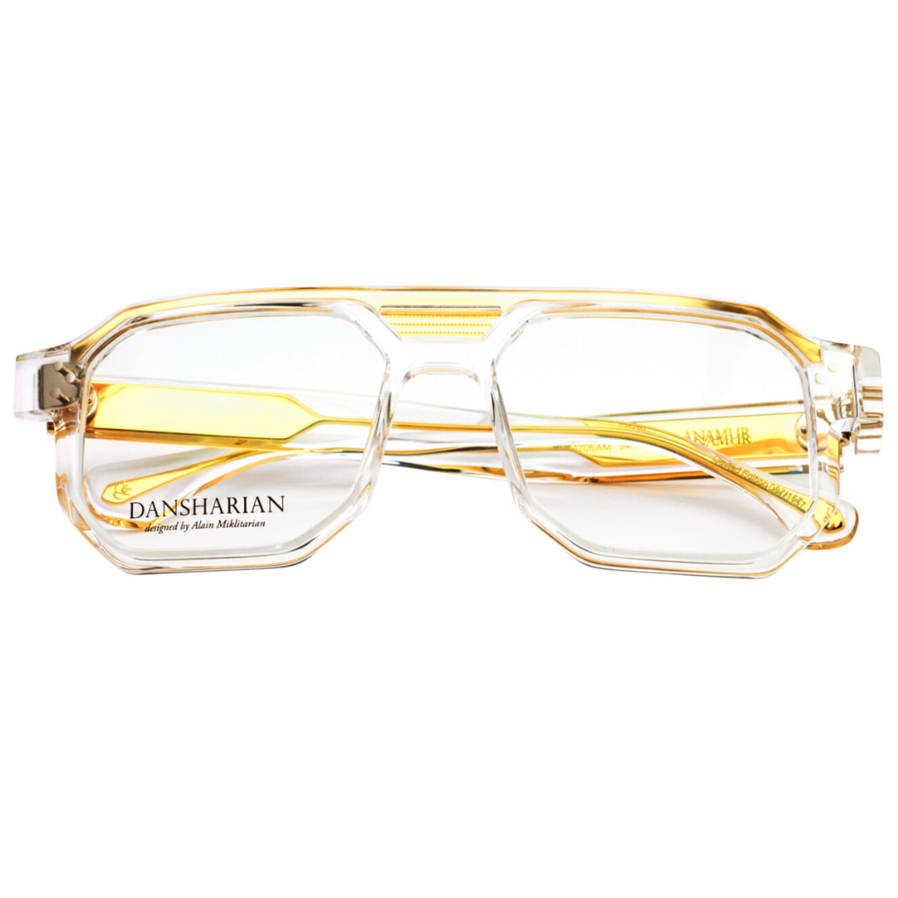 DANSHARIAN ANAMUR GOLD 24K limited edition eyewear - front view with crystal acetate frame and gold-plated titanium details
